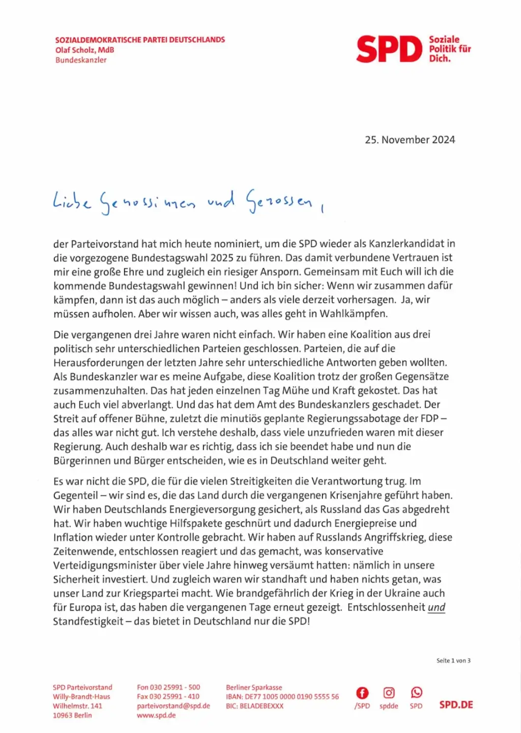 Allgmein - Rede von Olaf Scholz, 26. November 2024, Teil 1