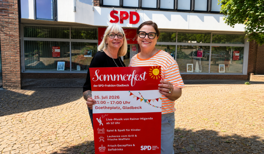 Zwei Frauen halten ein Plakat